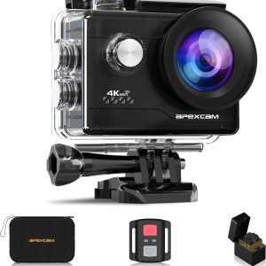 Apexcam Action Camera 4K Sports Camera 20MP 40M 170°Wide-Angle WiFi Waterproof Underwater Camera with 2.4G Remote Control 2 Batteries 2.0'' LCD Ultra HD Camera with Mounting Accessories Kit