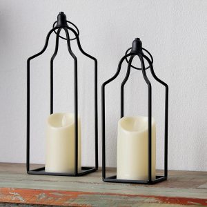 Lanterns Decorative Outdoor Modern Farmhouse Lantern Decor with LED Candle Black Metal Candle Lantern for Porch Decor，Home Decor，Fireplace，Living Room，Table，Outdoor Patio（2Pcs