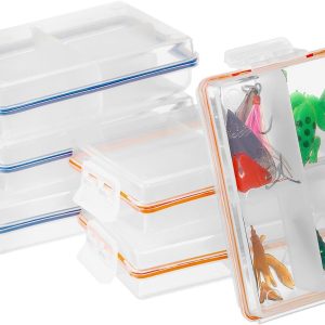 Small Fishing Tackle Box, Plastic Box, Plastic Tackle Box Organizer with 4 Grids Storage Lure Box for Versatile Fishing Storage 6 Pack
