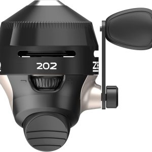 202 Spincast Fishing Reel, Size 30 Reel, Right-Hand Retrieve, Durable All-Metal Gears, Stainless Steel Pick-up Pin, Pre-Spooled with 10-Pound Zebco Fishing Line, Black, Clam Packaging
